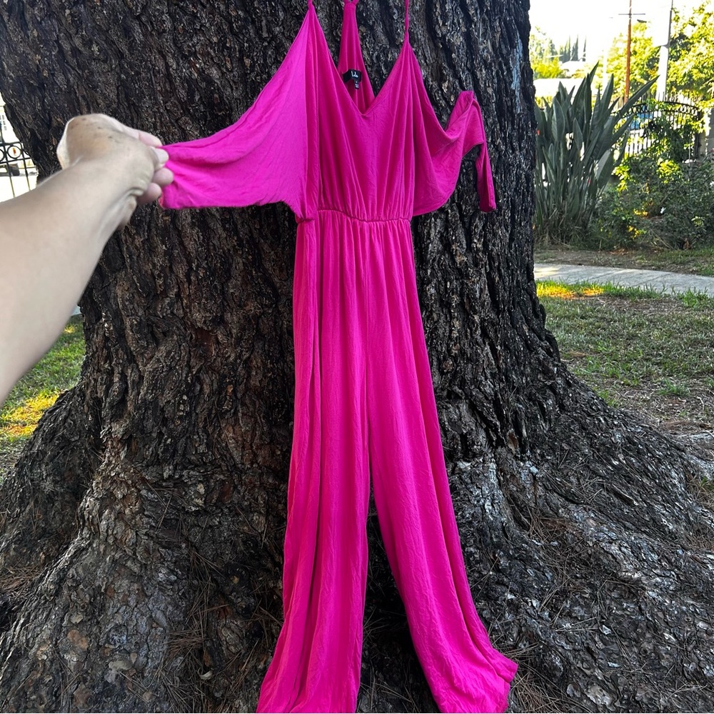 Lulu's Hot Pink Long sleeve Jumpsuit  Sz:S